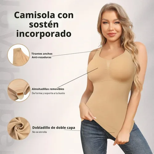 Vista 2 de Camisolas de moldeo con sujetador incorporado, control de abdomen, camisetas sin mangas de compresión para mujer, moldeadoras de cuerpo, tanques