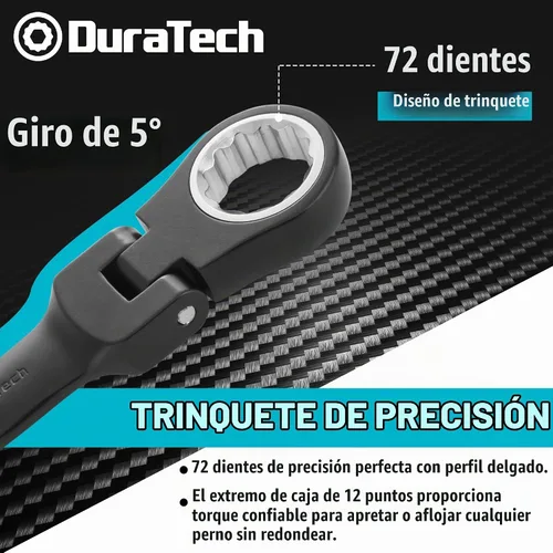 Vista 3 de DURATECH Stubby - Juego de llaves combinadas de trinquete de cabeza flexible, SAE, 8 piezas, 5/16" a 3/4", acero CR-V, revestimiento electroforético