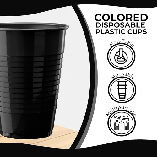 Vista 5 de Party Solids Vasos de plástico negros - 12 onzas, paquete de 100