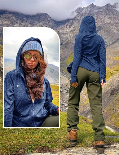 Vista 72 de TBMPOY Chaquetas con capucha y protección solar UPF 50+ para mujer, ligeras, de manga larga, para senderismo, exteriores, con cremallera completa