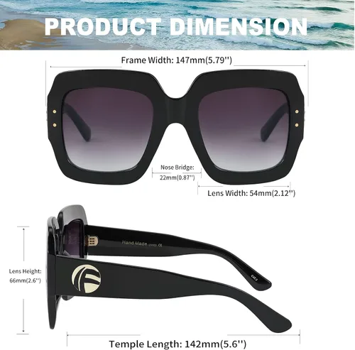 Vista 6 de Feisedy B2276 Gafas de sol cuadradas de gran tamaño con marco de brillantina multicolor