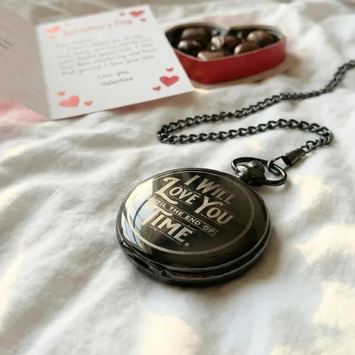 Vista 5 de Reloj de Bolsillo Grabado para Marido o Novio - Te Amaré Hasta el Fin de los Tiempos