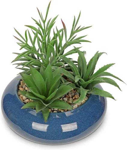 Vista 15 de Hollyone Plantas suculentas artificiales grandes en macetas, plantas suculentas falsas en macetas con maceta de cerámica negra para decoración