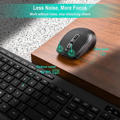 Vista 5 de Combo de teclado y mouse inalámbricos, EarlyLit 2.4G ergonómico de tamaño completo, mouse y teclado USB inalámbricos, 12 teclas de acceso directo