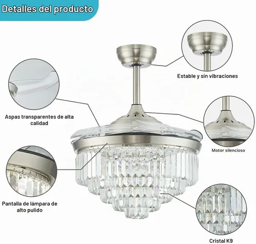 Vista 5 de Ventilador de techo plateado de 42 pulgadas y luz LED regulable 42" 6009 Níquel
