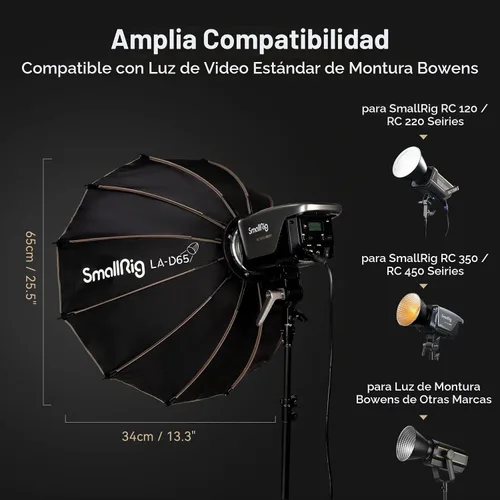 Vista 4 de SMALLRIG Caja de luz parabólica LA-D65 de 65 cm de liberación rápida, compatible con SmallRig RC 120D/RC 120B/RC 220D/RC220B y otras luces