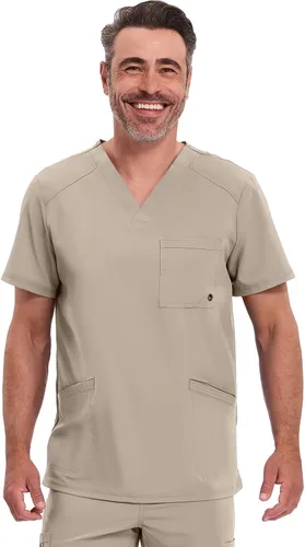Vista 17 de Cherokee Infinity Men's V-Neck Scrub Top with 3 Pockets and 360° Stretch Negro