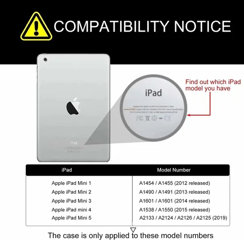 Vista 2 de Funda para iPad mini, FANCITY Mini 4 Mini 5 Mini 3/2/1 con función de encendido y apagado automático con soporte