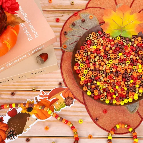 Vista 4 de Whaline 1000 cuentas de pony de otoño con 100 tallos de chenilla, limpiadores de tuberías de 6 colores, cuentas de plástico para manualidades