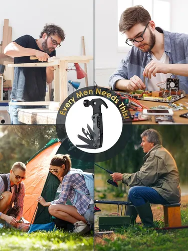 Vista 5 de Multiherramienta Accesorios de Camping Rellenos de Media para Hombres Regalos de Papá, 13 en 1 Herramientas Múltiples de Supervivencia Martillo