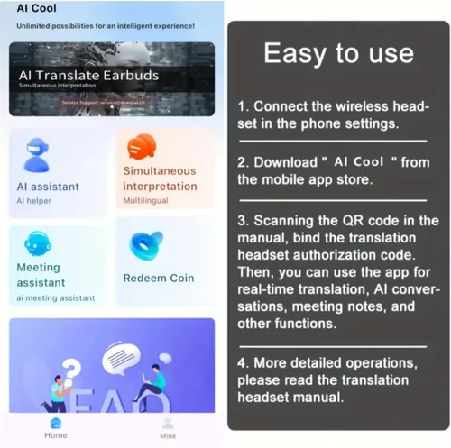 Vista 6 de Auriculares inalámbricos de traducción Bluetooth - Traductor de voz inteligente en tiempo real con inteligencia artificial, traducción instantánea