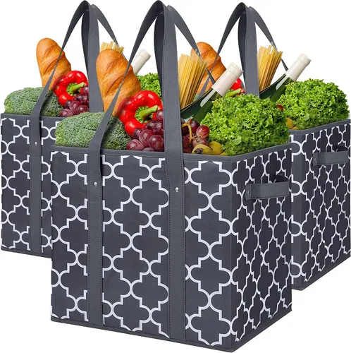Vista 11 de Bolsas reutilizables para comestibles, paquete de 2 unidades, plegable, lavable, cesta de almacenamiento grande, color negro Contenedores