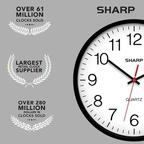 Vista 7 de Sharp Reloj de pared silencioso sin tictac de cuarzo de calidad de 10 pulgadas, funciona con pilas, redondo, fácil de leer para el hogar, cocina