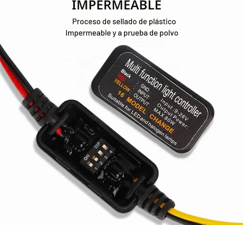 Vista 3 de Controlador estroboscópico de flash LED, 80 W universal DC9‑26 V, 16 modos estroboscópicos, luz de freno, intermitente, módulo estroboscópico de luz