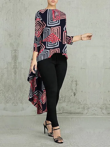 Vista 3 de ZANZEA Blusa de manga larga con dobladillo irregular para mujer, blusa casual con estampado de volantes