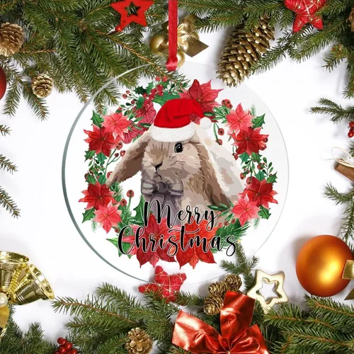 Vista 6 de Adorno acrílico circular de 3 pulgadas para decoración de árbol de Navidad, corona de feliz Navidad, conejo de animal, colgante de acrílico