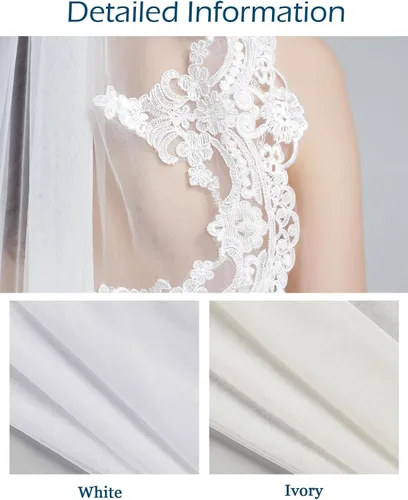 Vista 5 de BEAUTELICATE Wedding Bridal Veil with Comb 1 Tier Lace Applique
