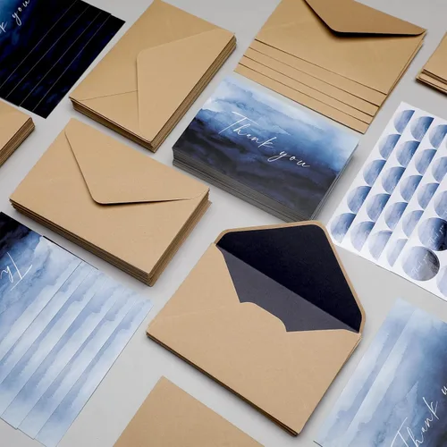 Vista 4 de BBTO 100 tarjetas de agradecimiento con sobres, 100 calcomanías, juego de tarjetas de regalo de agradecimiento, notas imprimibles a granel