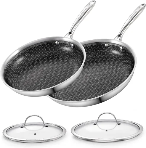 Vista 8 de Cooks Standard Sartén antiadherente híbrida de 8 pulgadas con revestimiento de varias capas, sartén de acero inoxidable con tapas de vidrio