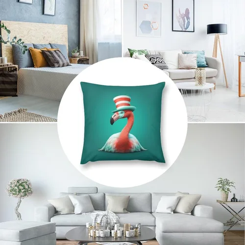Vista 5 de Almohadas para exteriores, diseño de flamenco con sombrero de Papá Noel rojo y blanco, fundas de almohada de pájaros flamencos con sombrero de Papá