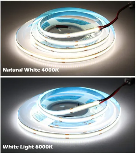 Vista 6 de Boarda Tira de LED COB de 24 V, 320/384/528 LEDs/M, color blanco cálido/naturaleza/frío, tira de LED de alta densidad para fiestas, mostradores