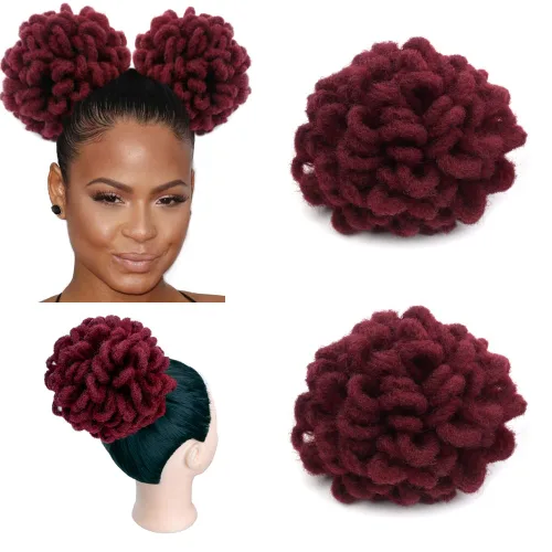 Vista 36 de Moños de Cola de Caballo con Cordón Negro Marrón Loc para Mujeres Negras Moño Rizado de Pétalo Loc Cola de Caballo de Rastas Trenzas Faux Locs Moño