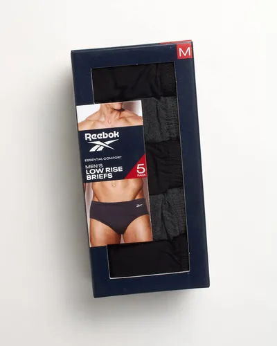 Vista 2 de Reebok Calzoncillos para hombre, paquete de 5 calzoncillos suaves y elásticos de tiro bajo para hombre con bolsa de contorno, ropa interior clásica