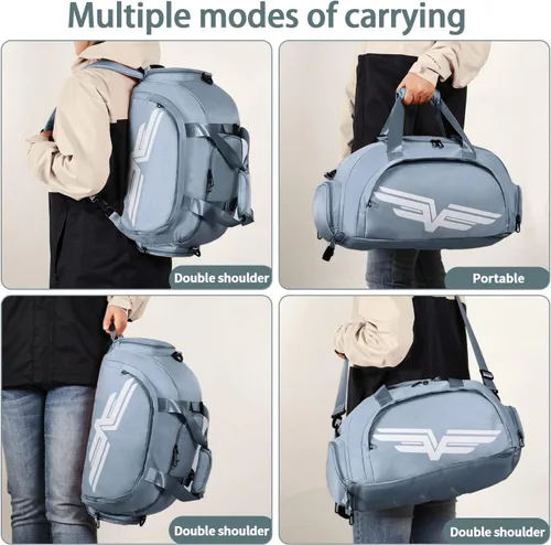 Vista 5 de FIORETTO Bolsa de deporte para hombre con bolsillo húmedo y compartimento para zapatos, ideal para viajes, gimnasio, deportes, natación, B-azul