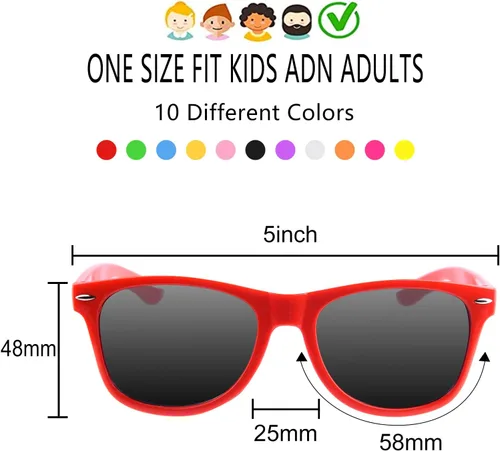 Vista 2 de FEPITO Paquete de 20 lentes de sol para niños, 10 colores, regalos de fiesta, bolsas de regalos para Halloween, playa, fiesta de cumpleaños