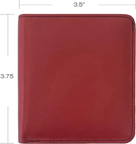 Vista 6 de Mini billetera personalizada de cuero RFID para mujer con tarjeteros de crédito y bolsillo para monedas, RojoNegro, Minimalista