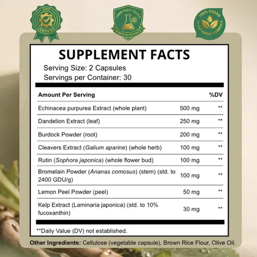 Vista 6 de Lymphatic Drainage Supplements for Daily Lymphatic Support, 60 Capsules