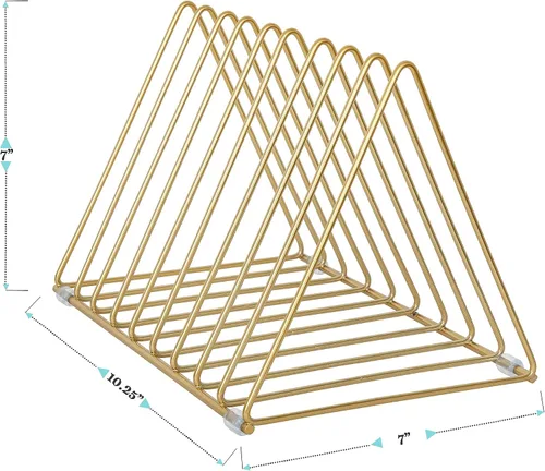 Vista 7 de Martha Stewart Ryder Gold Mesh Metal 9 Ranuras Triángulo Archivador de Revistero Organizador de Escritorio Organizador Clasificador