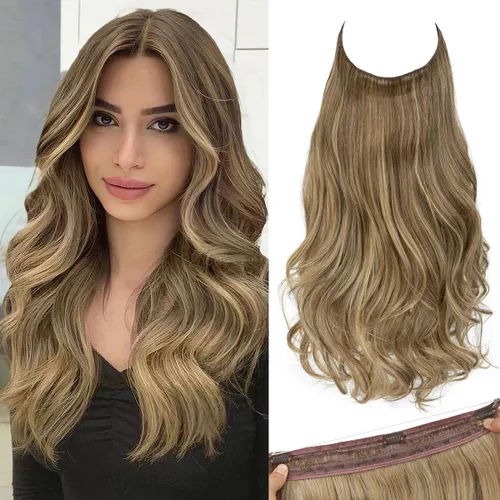 Vista 13 de SARLA Extensiones de cabello con alambre invisible con 3 clips, postizo sintético corto, ondulado, rizado, diadema ajustable transparente