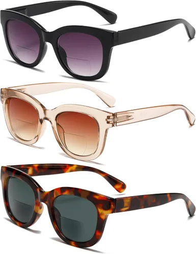 Vista 8 de Gafas de sol bifocales para mujer, lentes de sol de lectura, paquete de 3 lentes de sol UV400 con bisagra de resorte +1.0 3 Mezcla