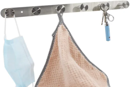 Vista 8 de Perchero de pared de acero inoxidable, resistente para colgar en la entrada, estante multiusos con 6 ganchos para dormitorio, baño, pasillo, garaje