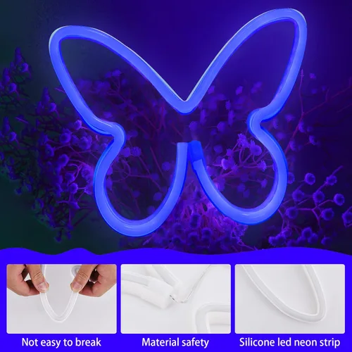 Vista 2 de BRIGHTDECK 3 Piezas de Letreros de Neón de Mariposa, Luz de Neón para Dormitorio, Letreros de Neón LED Alimentados por USB o 3 Baterías AA