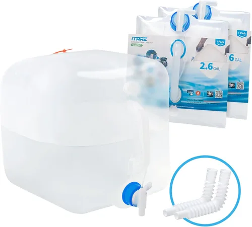 Vista 10 de Contenedor de agua plegable con espita y ventilación, jarra de almacenamiento de agua de 5.3 galones sin BPA, transportador de agua portátil