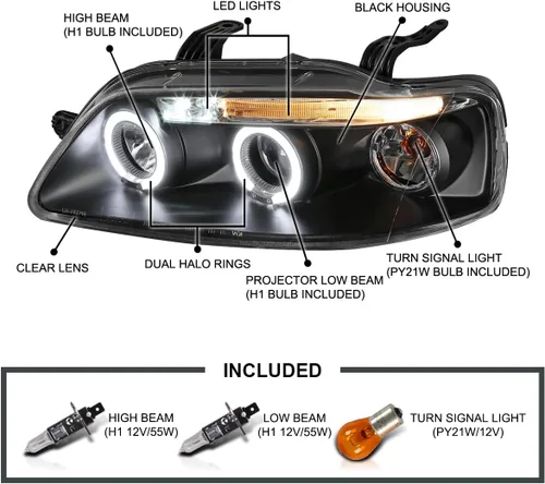 Vista 3 de SPEC-D TUNING Faros delanteros de proyector negros compatibles con Chevy Aveo 2004-2008 de 4 puertas Sedán/Hatchback, Chevy Aveo5 2004-2006 de 4
