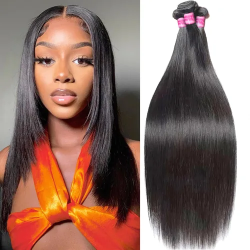 Vista 40 de Paquetes Bob Liso 3 Paquetes de Cabello Humano Corto 10, 10 y 10 Pulgadas, 100% Cabello Crudo Sin Procesar, Tejido Rápido, Color Negro Natural