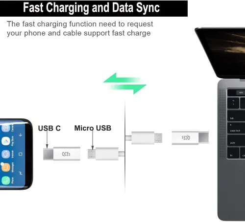 Vista 4 de QCEs Paquete de 2 adaptadores micro USB a USB C, adaptador tipo C de carga rápida compatible con iPhone 16/15 Pro Plus, Galaxy S24/S23, teléfonos