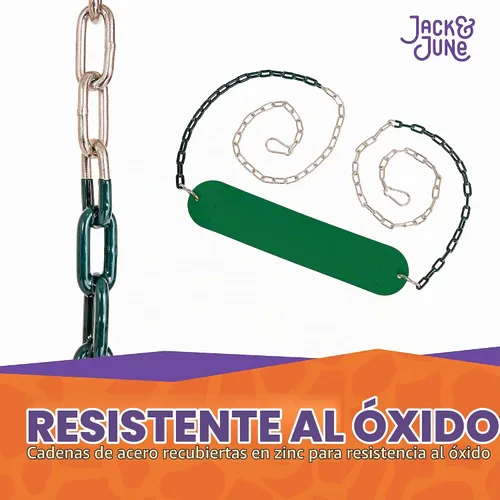 Vista 6 de Jack & June - Columpio con cinturón verde con cadenas de 80 pulgadas para altura de cubierta de 5 pies y 6 pies