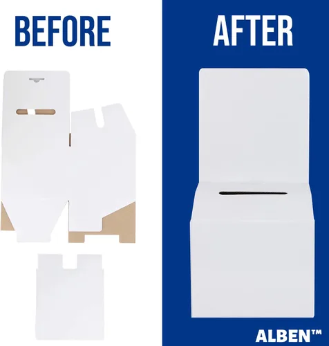 Vista 6 de ALBEN Urna blanca brillante de 6 x 6 x 6 pulgadas (paquete de 12) – Caja de boletos versátil para rifas, cajas de sugerencias y donaciones, cabecera