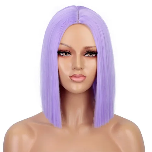Vista 16 de Peluca colorida de cabello sintético liso, de raya en medio y longitud al hombro, para mujer, moderna Azul cielo