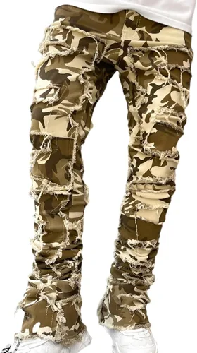 Vista 8 de BBAUER Jeans apilados para hombre, S-XXL Pantalones elásticos apilados relajados, pantalones de mezclilla ajustados transpirables con bolsillos