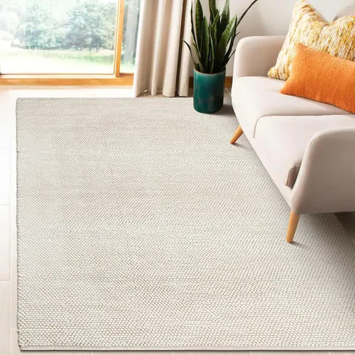 Vista 3 de Savi Home Alfombra de área tejida a mano de mezcla de lana y algodón 4x6', alfombra trenzada con textura tipo palomitas color marfil, alfombra suave