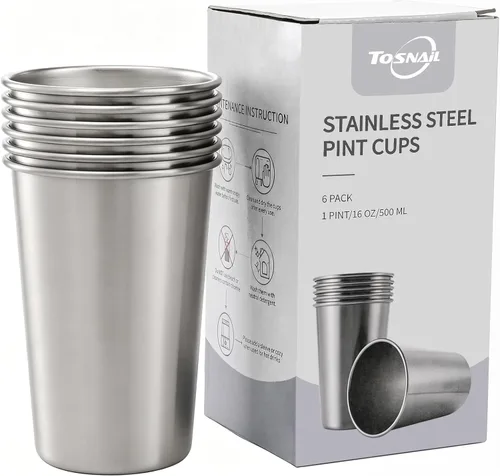 Vista 8 de Tosnail Paquete de 6 vasos de acero inoxidable de 16 onzas, vasos de metal irrompibles para niños, adultos