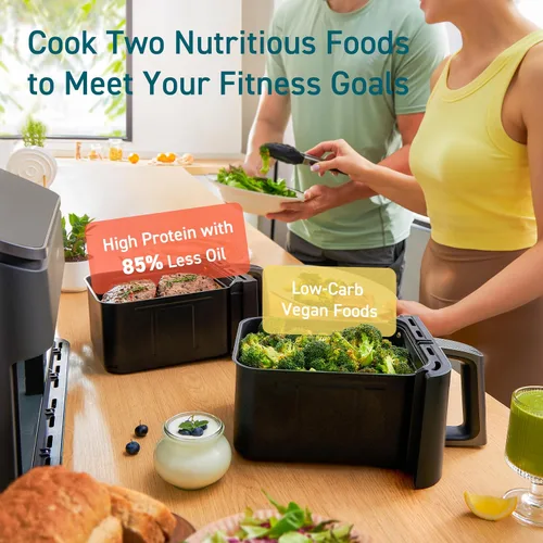 Vista 3 de COSORI Freidora de aire dual de 9 cuartos de galón – 10 en 1, comidas frescas equilibradas para la familia y los niños con canastas dobles