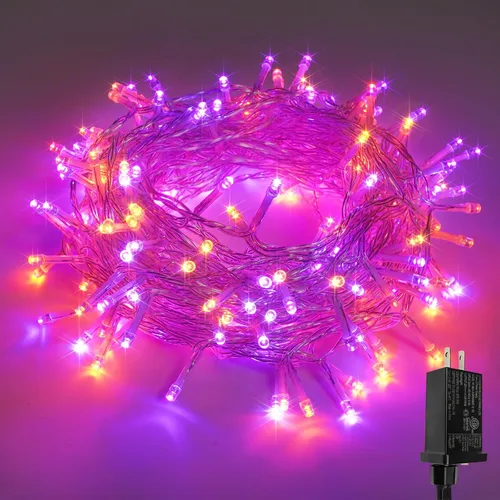 Vista 30 de Guirnalda de 100 luces LED conectables para interiores y exteriores, luces de Navidad blancas cálidas de 33 pies, impermeables, 13 modos