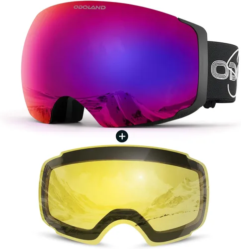 Vista 10 de Odoland Magnetic Interchangeable Anti-Fog Ski Goggles with 2 Lens Large Spherical Frameless Snow Snowboard Goggles for Men Women