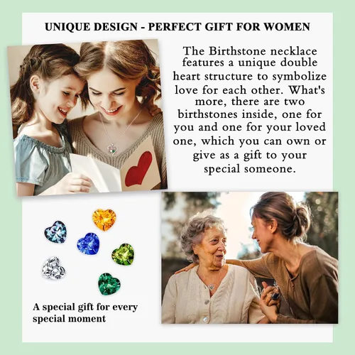 Vista 7 de Iefil Rose Heart Double Birthstone Necklace Gifts for Wife Girlfriend Her Women, Birthstone Jewelry Gemstone Birthday Gifts for Mom Grandma Her Wife